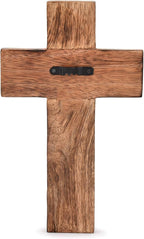 NIRMAN Mango Wood Religious Catholic Cross Wall Hanging Floral Carvings Living Room Home Décor for Entryway Office Living Room (10" x 6" x 0.75")