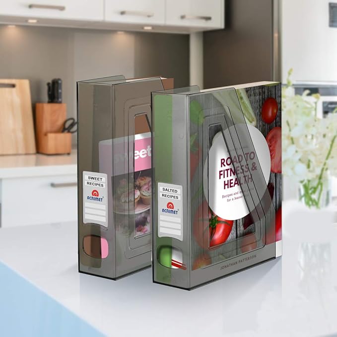 Acrimet Magazine File Holder Bin Storage, Vertical Rack for Documents, Folders and Mail, Durable Plastic Desk Organizer for Office & Home (Clear Gray Color) (2 Pack)