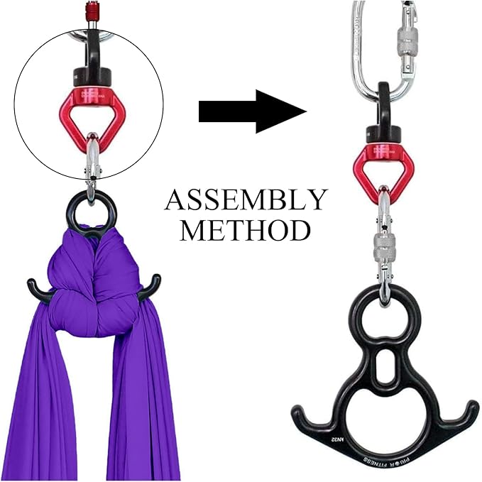PRIOR FITNESS Aerial Silk Hardware (Deluxe Professional Set), Aerial Silk Accessories, Aerial Silk Hardware Kit Includes 1x 8 Descender, 1x Swivel, 2× Titanium-Steel Carabiners, and 2× Daisy Chain