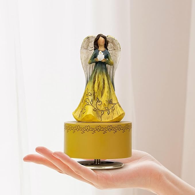 Music Box, Guardian Angel Musical Box Figurine Holding Heart, Sculpted Hand-Painted Music Boxes Figures Wind Up Angel Musical Boxes for Women Girls in Christmas Birthday Anniversary