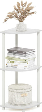 Furinno Turn-N-Tube Corner Shelf, 3-Tier Corner Bookshelf, Display Storage Shelves with Open Shelves, for Organization and Storage, Living Room, Home Office, Garage, White