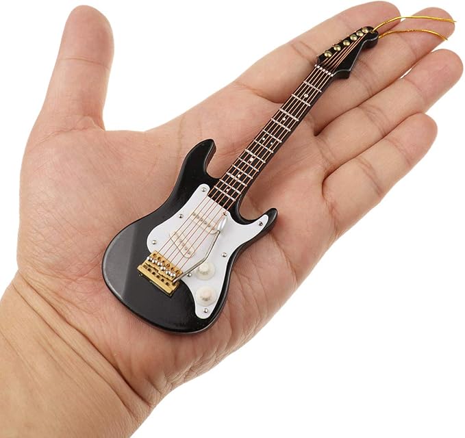 Wooden String Miniature Electric Guitar Hanging Ornament Mini Musical Instrument Replica Holiday Tree Home Decoration Display Ornament (5.49" Electric Guitar)