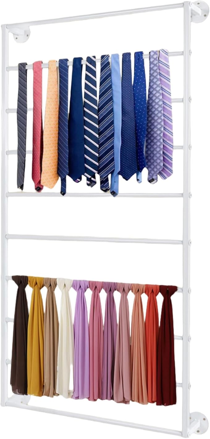 Scarf Organizer, Hijab Organizer, 10 Tier Wall Mounted Ribbon Rack, Ties Silk Scarves Towels Storage Multifunctional Metal Rack, Wall Shelf for Clothing Store, Flower Shop, Home