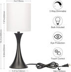 Seaside village 3 Way Touch Control Table Lamp, Modern Bedside Lamp for Bedroom, Dimmable Black Nightstand Lamp White Shade Desk Reading Light for Living Room Office Dorm, 3000K LED Bulb Included
