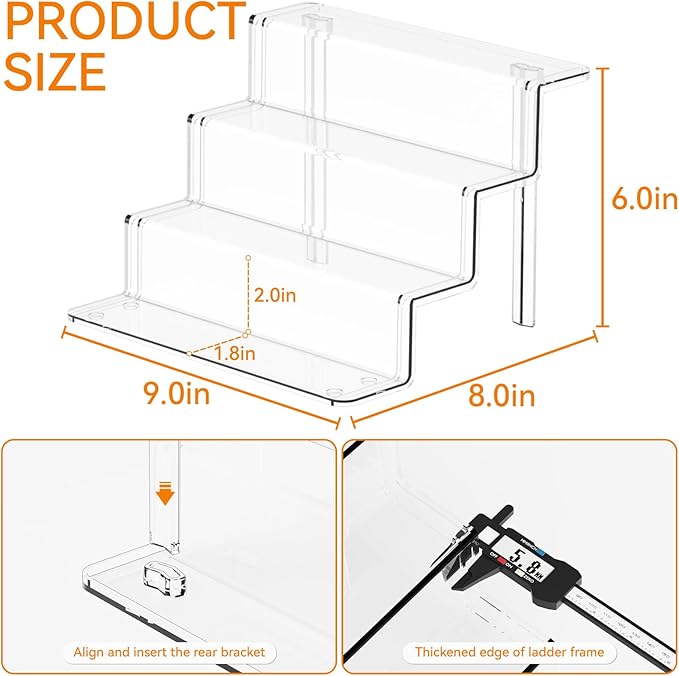 Yieach 4 Tier Clear Riser Display Stand - Tool-Free Assembly - 9 Inch Figure Display,Perfume Stand Organizer and Cologne Shelf,Small Acrylic Stands for Fragrance,Figure,Car,Collectibles and Funko Pop