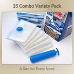 35 Pack Vacuum Storage Bags with Pump, Compression Space Saver for Comforters, Bedding, Blanket Storage, Vacuum Seal Bags for Clothing, Luggage and Closet Organizer, Safe Poly Material