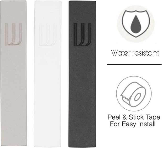 A&S Mezuzot Modern Concrete Mezuzah Case with Scroll, Easy Peel and Stick Mezuza (Black+ Engraved Shin, 6 Inches)