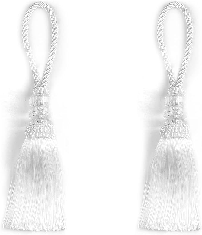 2 Pack Gold and Silver Tassel Key Tassel with Loops, Large Handmade Tassel Craft, DIY Accessories for Home Decoration (White, 2)