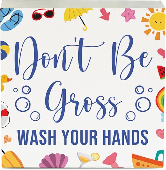 Wash Your Hands Sign Bathroom Decor Summer Bathroom Decor Don'T Be Gross Summer Decorations Wooden Box Sign for Home Office Farmhouse Table Shelf