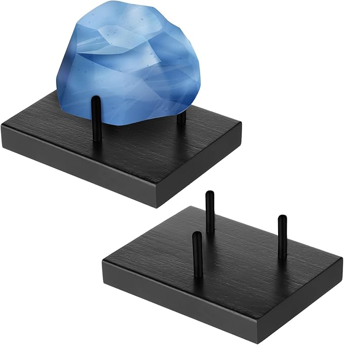 CroBlissful 2 Packs Wooden Rock Display Stand Crystal Stand Black Three Prong Rock Holders for Large Spheres Minerals Agates Fossils
