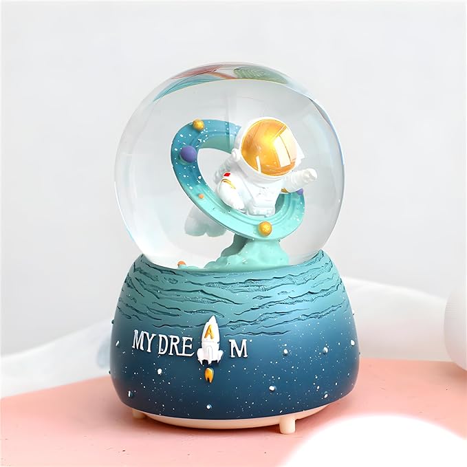 Snow Globe, Snowglobe for Kids Outer Space Water Snow Globes LED Light Change Music Box Home Christmas Decor for Kids, Decorations for Christmas & Birthday(A)