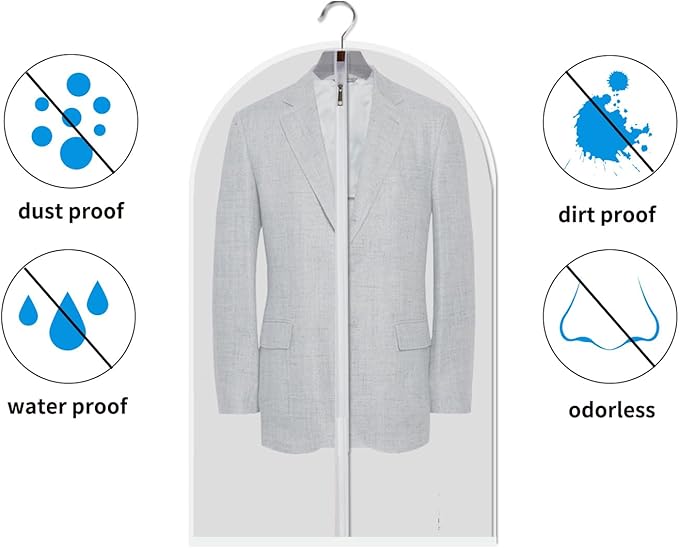 6 Pack Garment Bags for Hanging Clothes (24x40") - Dustproof Suit Bags for Closet Storage - Durable PEVA Covers with Sturdy Zipper for Coats, Jackets & Dresses (Translucent)