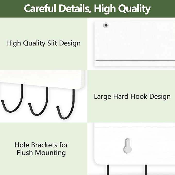 Belt Hanger Organizer for Closet, Wall Mount Belt Rack, Wooden Belt and Tie Organizer for Stores and Displays Mens Accessories (Length 9.8”) White