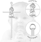 Tryuunion Baby Wall Cross Baptism Gifts for Girl, 7-inch Silver Praying Girls Baptism Crosses for First Holy Communion Christening and Dedication Baptismal Gifts from Godparents