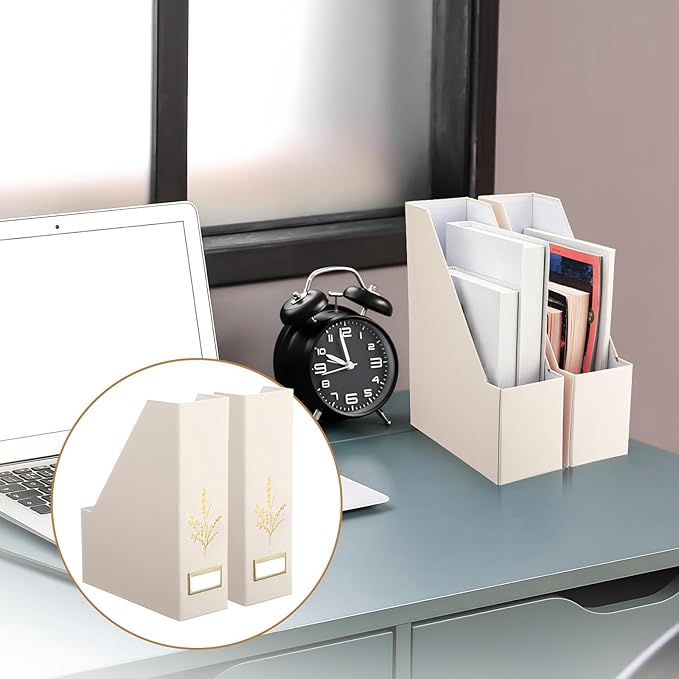 AmazingSpark 5 Pack Magazine File Holder Office Desk Storage Holder Set Vertical Desk Cardboard Organizer for Office Home Classroom Organize Your File Magazines Paperwork Books or Binders (Beige)