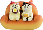 Mevodeata 2Pcs Cute Mini Cat Figurine with Bread Sofa Resin Cat Figure for Office Home Decor - Cute Cat Gift for Cat Lovers