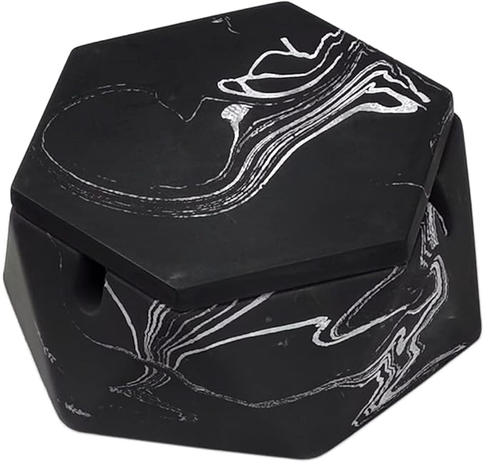 FREELOVE Concrete Ashtray with Lid & Stainless Steel Ashtrays for Cigarettes, Cement Ash Tray Smoking Holder Indoor Smokeless Outdoor Windproof Patio Home Office Cool Decor(Black-White, Small)