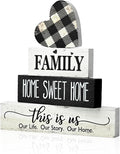 Smile 4 Pcs Family Wooden Tabletop Decor Home Sweet Home Tiered Tray Decoration, Rustic Retro Neutral Wood Heart-Shaped Block Sign, Suitable for Home Shelves Fireplace Mantels
