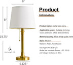 Oneach 19.5" Gold Table Lamp Set of 2, Small Bedside Table Lamps with USB A+C Charging Ports, Pull Chain Switch, Brass Modern Nightstand Lamps for Living Room, Bedroom, Nursery