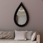 34" x 20" Irregular Wall Mirror, Black Wooden Framed Mirror, Asymmetrical Wall Mirror for Living Room Bedroom Bathroom Entryway, Small Modern Decorative Hanging Hook Style Mirror