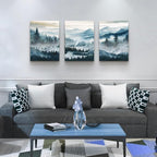 MHARTK66 Wall Art for Living Room,Mountain Landscape Wall Decor,Large Foggy Forest Artwork for Walls, 3 Piece Nature Paintings Prints for Bedroom Hallway Office Kitchen Home Decorations, 20x28 Inch