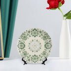Flowers Theme Decorative Ceramic Plate Round Porcelain Plate,8 inch,Botanical Watercolor Pattern,for Decorative Ornaments Giving Plates,1 Plate with 1 Display Stand,Green White