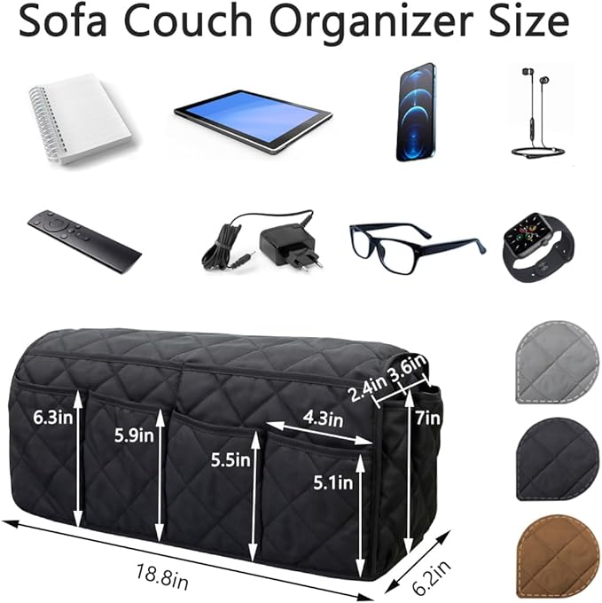 Sofa Armrest Organizer Non-Slip Arm Chair Bedside Caddy Storage Organizer for Recliner Couch with 14 Pockets for Cell Phone TV Remote Control Magazines (Black)