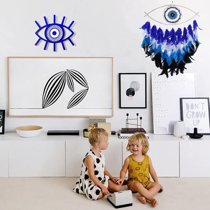 Holmgren Evil Evil Dream Catcher - Blue Evil Eye Decor for Bedroom, Evil Eye Wall Art for Home Room Decor Hanging Ornament, Good Luck Gifts for Family