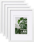 Egofine A4 Picture Frames Set of 4, Made of Solid Wood Covered by Plexiglass 5x7 and 6x8 with Mat or A4 whitout Mat, for Table Top Display and Wall Mounting Photo Frame White
