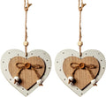 Sun&Beam Heart-Shaped Wooden Decorative 2Pcs Hanging Handmade Hearts Ornaments for Wedding Party Valentine Christmas Home Decoration Car Décor (H-#6, 2Pcs)