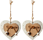 Sun&Beam Heart-Shaped Wooden Decorative 2Pcs Hanging Handmade Hearts Ornaments for Wedding Party Valentine Christmas Home Decoration Car Décor (H-#6, 2Pcs)