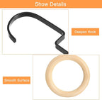 uxcell 4 Inch Scarf Ring Hanger, Scarf Organizer Holder Wooden Circles Rings Hanging Hook for Belt Tie Scarf, 10cm Length Hook (Black)