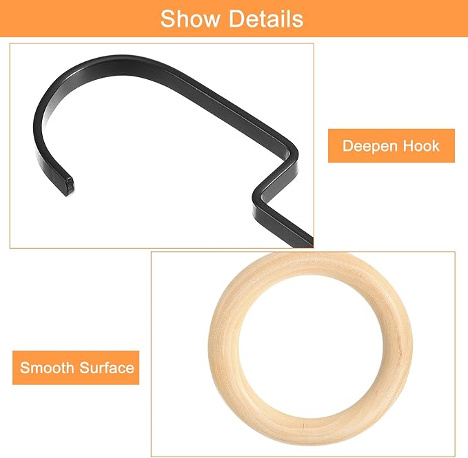 uxcell 4 Inch Scarf Ring Hanger, Scarf Organizer Holder Wooden Circles Rings Hanging Hook for Belt Tie Scarf, 10cm Length Hook (Black)