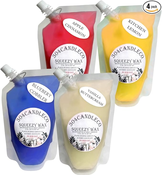 304CandleCo Large Squeeze Soy Wax Melt - 50 SCENTS! - Highly Fragrant & Hand-Crafted - Easy Mix & Match - American Made - Perfect for Wax Warmers (4 Pack - 8oz, Best Sellers)