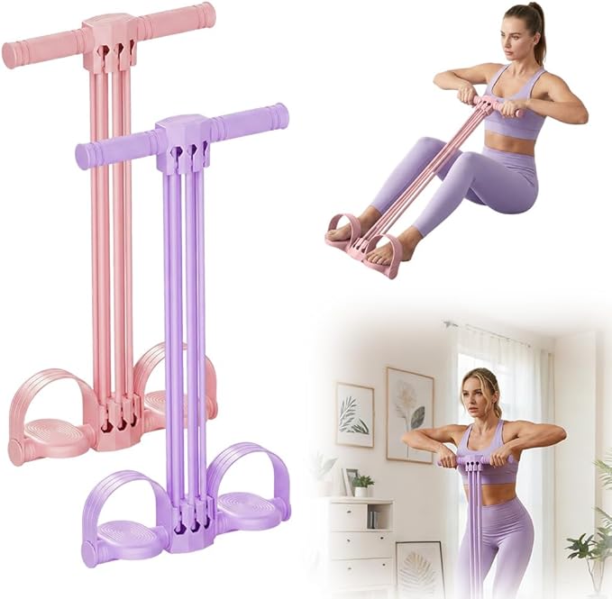 Pedal Resistance Bands with Handles, Upgrade 6-Tube Natural Rubber Foot Pedal Resistance Band for Multifunction Stretching Workout, Abdomen Waist Arms Legs Training
