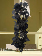 Artificial Rose Flower Swag,Artificial Sunflower Swag, 24 Inch Decorative Swag with Pumpkins Berries and Black Leaves for Halloween Home Front Door Lintel Wedding Arch Party Tabletop Wall Decor(#2)