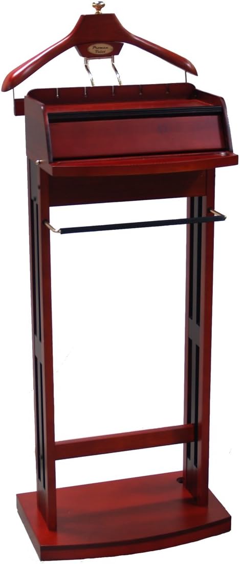 Proman Products Excalibur Wardrobe Wood Valet Stand with Power Extension, Large Storage Compartment, Contour Hanger, Trouser Bar, Tie & Belt Hooks and Shoe Rack - VL16201