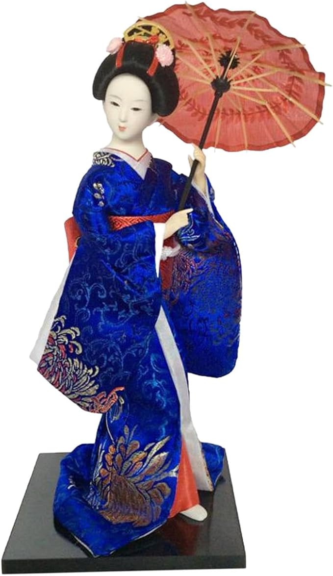 12inch Japanese Geisha Ethnic Japanese Geisha Dolls Oriental Ancient Kabuki Girl Statue Kimono Dolls for Tabletop Home Decor, Dark Blue