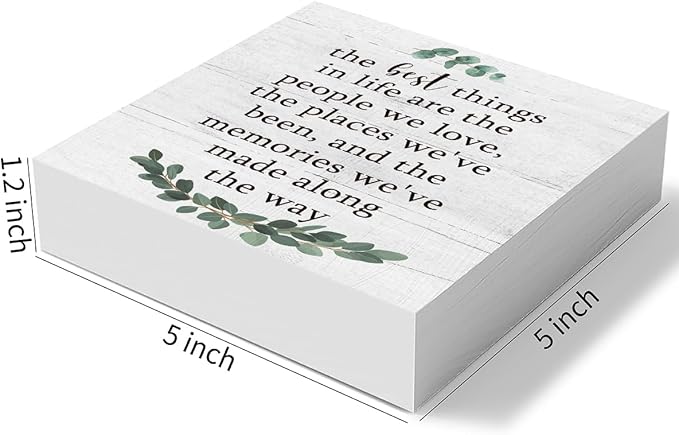 The Best Things in Life Wooden Box Sign Decorative Inspirational Quote Wood Box Sign Home Office Bedroom Decor Rustic Farmhouse Square Desk Decor Sign for Shelf 5 x 5 Inches