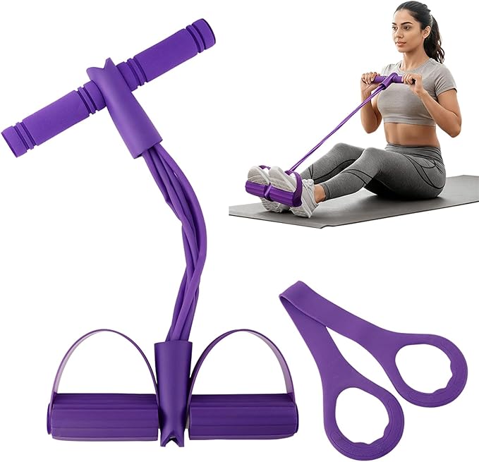 21 Fitness Resistance Bands with Pedal Ankle Puller, Full Body Strength Training Equipment for Home Gym, Sit Up Assist, Toning Arms, Legs, Waist