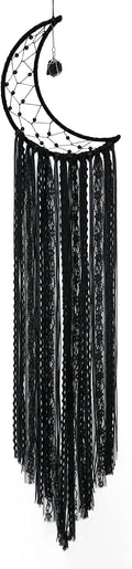 Dream Catcher Black Moon Dream Catchers with Crystal Stone, Handmade Gothic Wall Hanging, Witchy Woven Boho Decor for Bedroom Bohemian Home Decoration Ornament Craft Gift (Black)