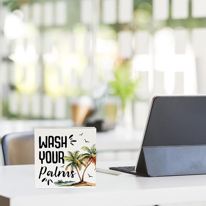 Tropical Bathroom Decor Tropical Decor Wash Your Palms Summer Decorations Wooden Box Sign for Home Office Farmhouse Table Shelf