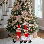 Set of 2 Christmas Elf Figures Kit, Red and White Naughty Boy and Girl with Long Legs and Soft Body for Christmas New Year Winter Holiday Birthday Decorations
