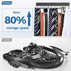 Belt Hanger Wall Mount 2 Pack, Wooden Closet Belt Organizer with 24 Swivel Metal Hooks, Adhesive or Drill Installation, Space Saving Rack for Belts, Ties, Scarves, Camisoles, Tank Tops, Black