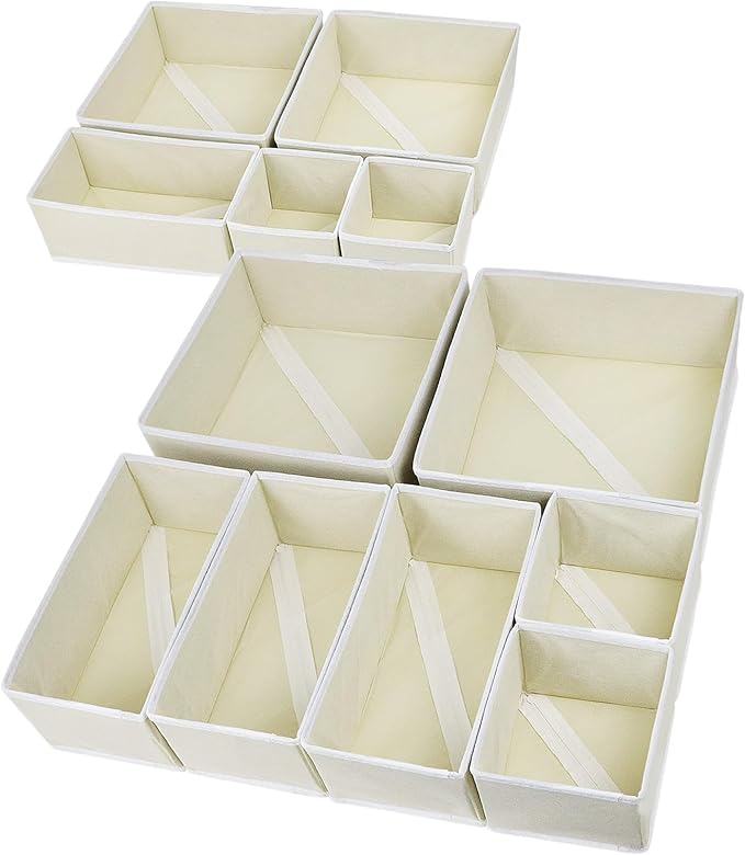 Drawer Organizer Clothes, Foldable Fabric Dresser Organizer Closet Organizers and Storage Box for Underwear,Folded Clothes,Baby Clothing,Socks,Bra,Towels,Ties(12 Pack,Yellow)