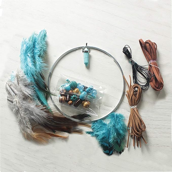 DIY Dream Catcher Making Kit, Macrame Dream Catcher Craft Supplies for Kids Bedroom Wall Decor Nursery Baby Room Hanging Wedding Ornaments Party Handmade Gift (Turquoise)