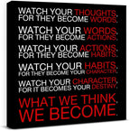 Watch Your Thoughts Motivational Classroom Posters, Inspirational Wall Decor Modern Canvas Painting Wall Art Framed Paintings for Office Living Room Bedroom Home Decorations, 8 x 8 Inches