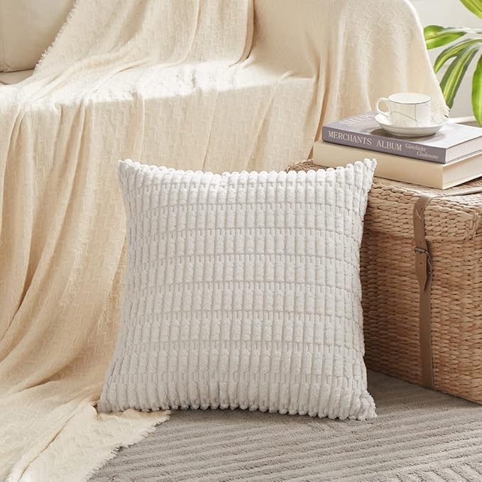 Fancy Homi 4 Packs Decorative Throw Pillow Covers for Living Room Couch Bed, Modern Farmhouse Boho Home Décor Accent Cushion Case, 18" x 18", White