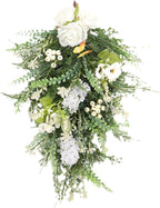 Artificial Flower Teardrop Swag Wreath Hanging Garland Welcome Sign 20inch Long for Farmhouse Decor Accessory Versatile