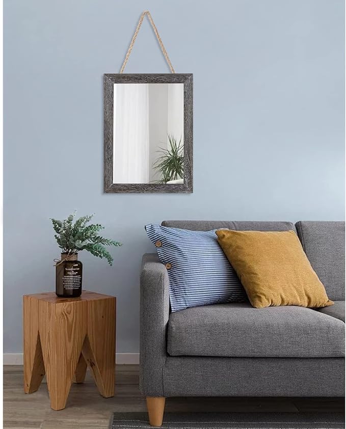 AAZZKANG Wall Mirror with Rectangle Wood Frame Rustic Decorative Hanging Mirrors for Bedroom Bathroom Living Room Home Office Small